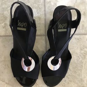 Impo Black Sling Back Wedge Sandal size 7.5m